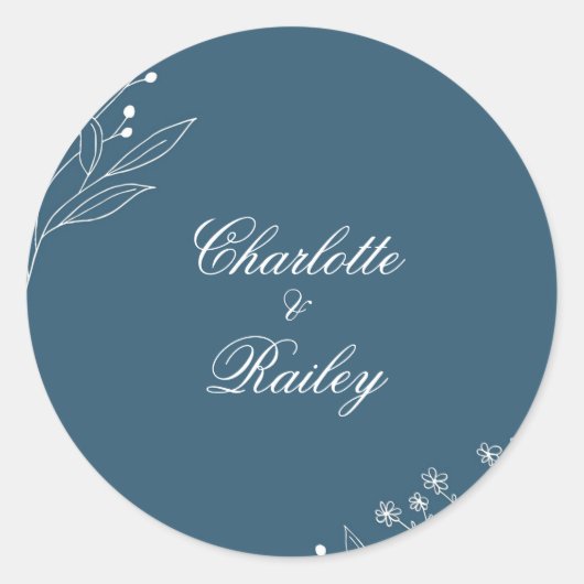 Marine Corner Floral Boho Bruiloft Ronde Sticker (Voorkant)