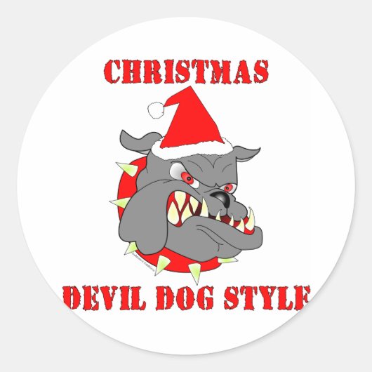 Marine corps kerstduivel Dog Style Ronde Sticker (Voorkant)