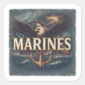 Marine Corps Veteraan Logo Embleem Vierkante Sticker (Voorkant)