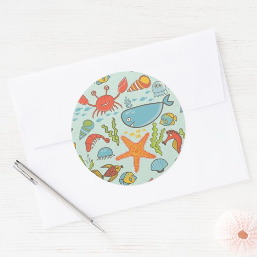 Marine Creature Pattern Ronde Sticker (Envelop)
