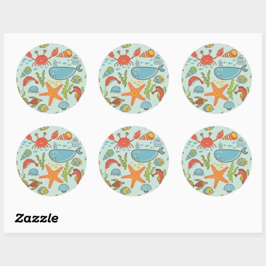 Marine Creature Pattern Ronde Sticker (Vel)