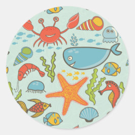 Marine Creature Pattern Ronde Sticker