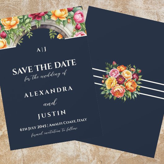 Marine Crème Bloem Boog Bruiloft Save the Date Kaart