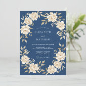 Marine Crème Bloemenslinger Bruiloft Kaart (Staand voorkant)