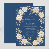 Marine Crème Bloemenslinger Bruiloft Kaart (Voorkant / Achterkant)