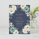Marine Crème Botanische Romantische Bruiloft Kaart (Staand voorkant)