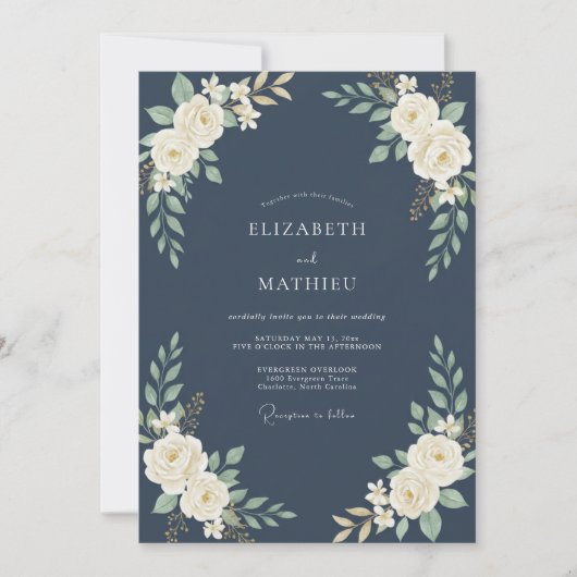 Marine Crème Loof Eucalyptus Bruiloft Kaart (Voorkant)