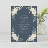 Marine Crème Loof Eucalyptus Bruiloft Kaart (Staand voorkant)