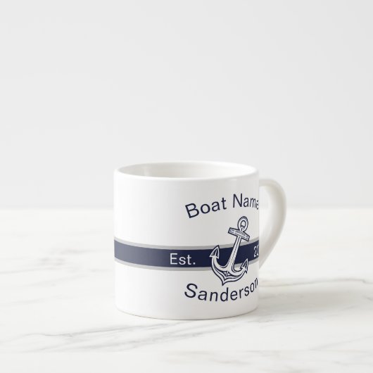 Marine Custom Nautical Anchor Navy Blue Espresso Kop (Voorkant rechts)