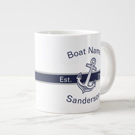 Marine Custom Nautical Anchor Navy Blue Grote Koffiekop (Voorkant rechts)