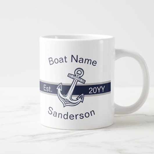 Marine Custom Nautical Anchor Navy Blue Grote Koffiekop (Rechts)