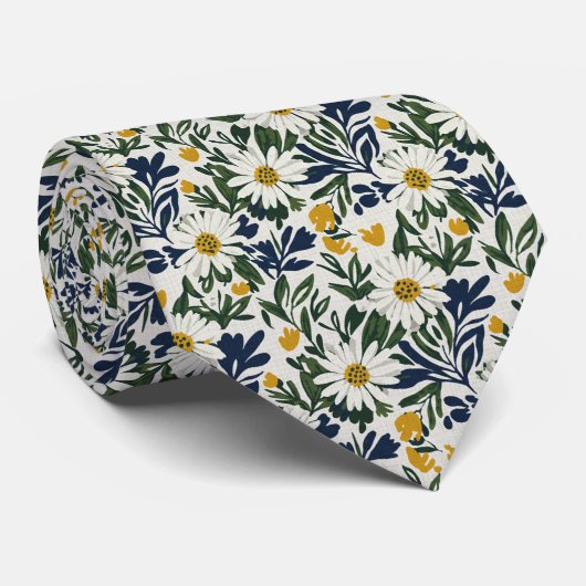 Marine Daisies & Mosterd Bloemen Stropdas (Opgerold)