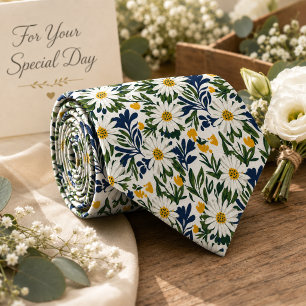 Marine Daisies & Mosterd Bloemen  Stropdas