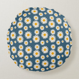 Marine Daisy Floral Bohemian Botanische Patroon Rond Kussen