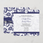 marine Damask Swirls Wedding Invitation Kaart (Voorkant / Achterkant)