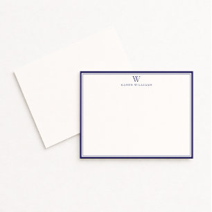 Marine dubbele rand monogram off-white notitiekaar kaart