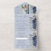 Marine & Dusty Blauw Bloemen Foto Bruiloft All In One Uitnodiging (Binnen)