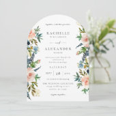 Marine, Dusty Blauw & Roze Bloemen Huwelijk V2 Arc Kaart (Staand voorkant)