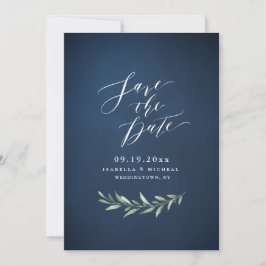 Marine eenvoudige kalligrafie rustieke groen trouw save the date