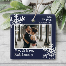 Marine Eerste Kerstmis Getrouwd Foto Keramisch Ornament