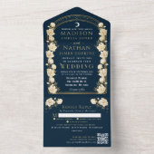 Marine Elegante Arch Art Nouveau QR Code Huwelijk All In One Uitnodiging (Binnen)