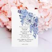 Marine Elegante Bloemen Klassieke Huwelijk Kaart