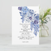 Marine Elegante Bloemen Klassieke Huwelijk Kaart (Staand voorkant)