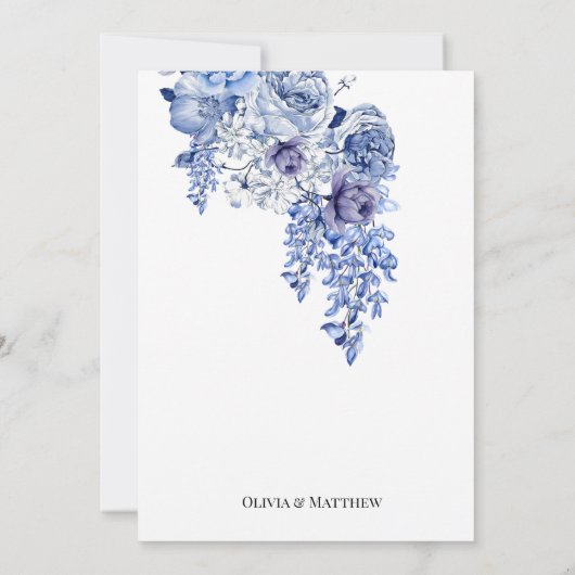 Marine Elegante Bloemen Klassieke Huwelijk Kaart (Achterkant)