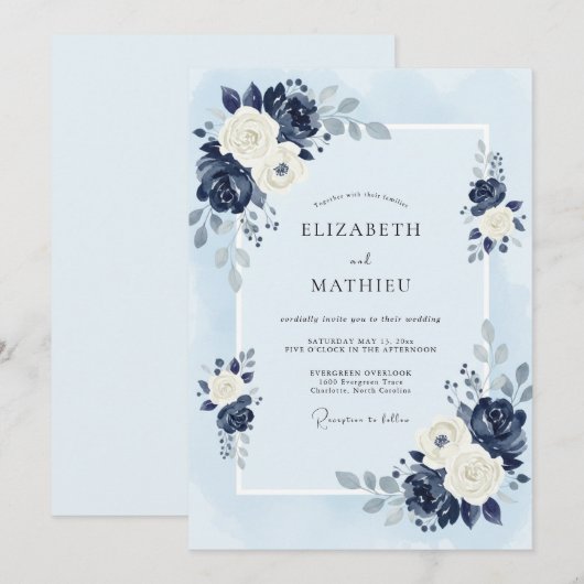 Marine Elegante Winterhuwelijk Kaart (Voorkant / Achterkant)