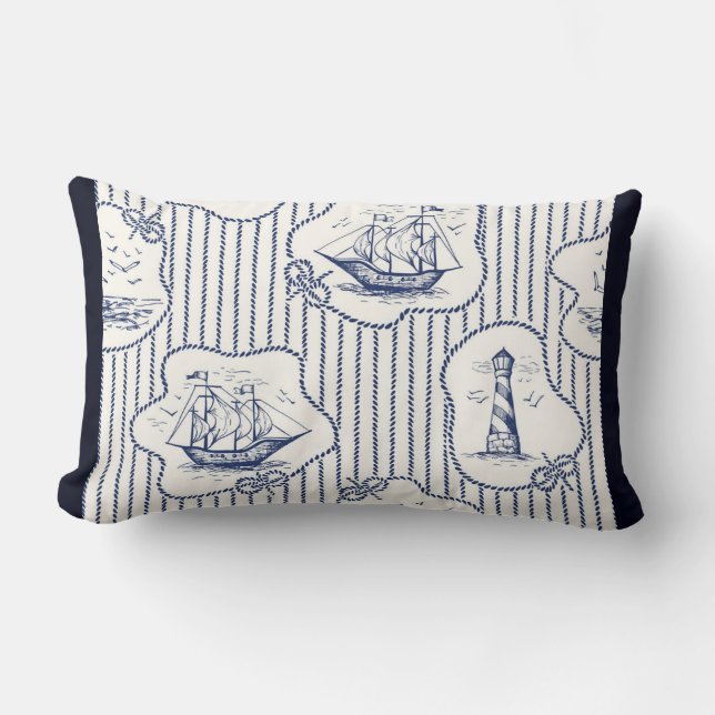 Marine Element Ship Knots Marine Stripe Lighthouse Kussen (Voorkant)
