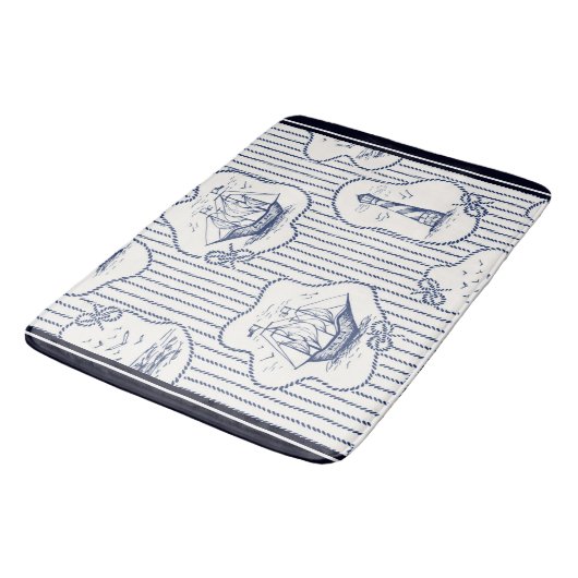 Marine Elements Blue White Lighthouse Ship Badmat (Gekanteld)