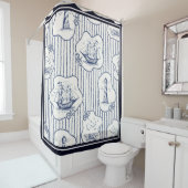 Marine Elements Blue White Lighthouse Ship Douchegordijn (In situ)