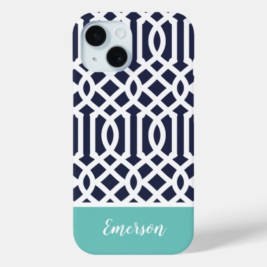 Marine en Aqua Tralies Monogram Case-Mate iPhone Case (Achterkant)