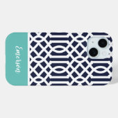 Marine en Aqua Tralies Monogram Case-Mate iPhone Case (Achterkant (horizontaal))
