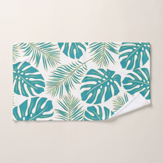 Marine en aqua tropische bladeren en monogram bad handdoek (Handdoek)