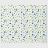 Marine en Baby Blauwe Bloemen met Bladerpatroon Cadeaupapier (Vlak)