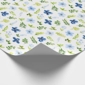 Marine en Baby Blauwe Bloemen met Bladerpatroon Cadeaupapier (Hoek)