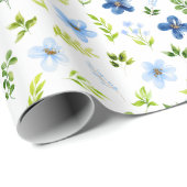 Marine en Baby Blauwe Bloemen met Bladerpatroon Cadeaupapier (Rol Hoek)
