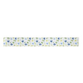 Marine en Baby Blauwe Bloemen met Bladerpatroon Satijnen Lint (Voorkant)