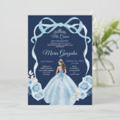 Marine en Blauwe Prinses Mis Quince 16e verjaardag Kaart (Staand voorkant)