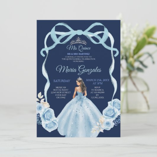 Marine en Blauwe Prinses Mis Quince 16e verjaardag Kaart (Staand voorkant)