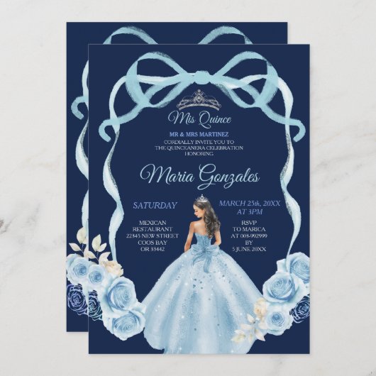 Marine en Blauwe Prinses Mis Quince 16e verjaardag Kaart (Voorkant / Achterkant)