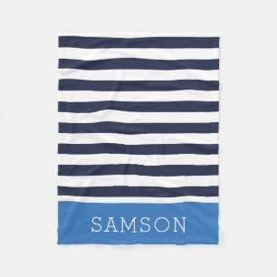 Marine en Blauwe Strepen Monogram   Bewerkbare kle Fleece Deken