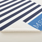 Marine en Blauwe Strepen Monogram | Bewerkbare kle Sherpa Deken (3/4)