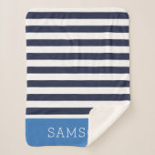 Marine en Blauwe Strepen Monogram | Bewerkbare kle Sherpa Deken (Voorkant)