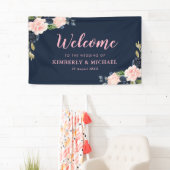 marine en bloesem roze bloemenwelkom bruiloft spandoek (Insitu)