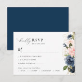 marine en blos bloemenbruiloft RSVP-kaart Bedankkaart (Voorkant / Achterkant)