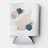 Marine en blos roze bloemen groen blikjeskoeler (Voorkant)