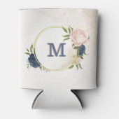 Marine en blos roze bloemen groen blikjeskoeler (Voorkant)