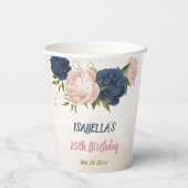 Marine en blos roze bloemen groen papieren bekers (Achterkant)